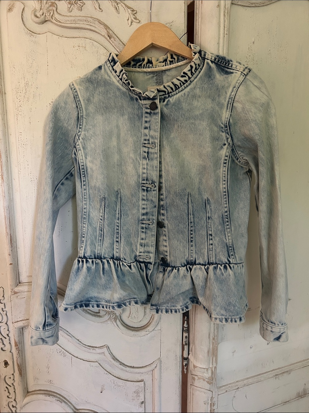 Rebecca Taylor Women’s Light Wash Denim Ruffle Jacket